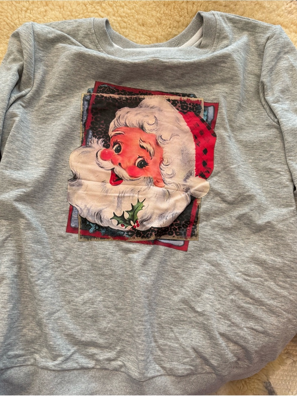 Grey Santa Graphic Sweatshirt - Holiday Top